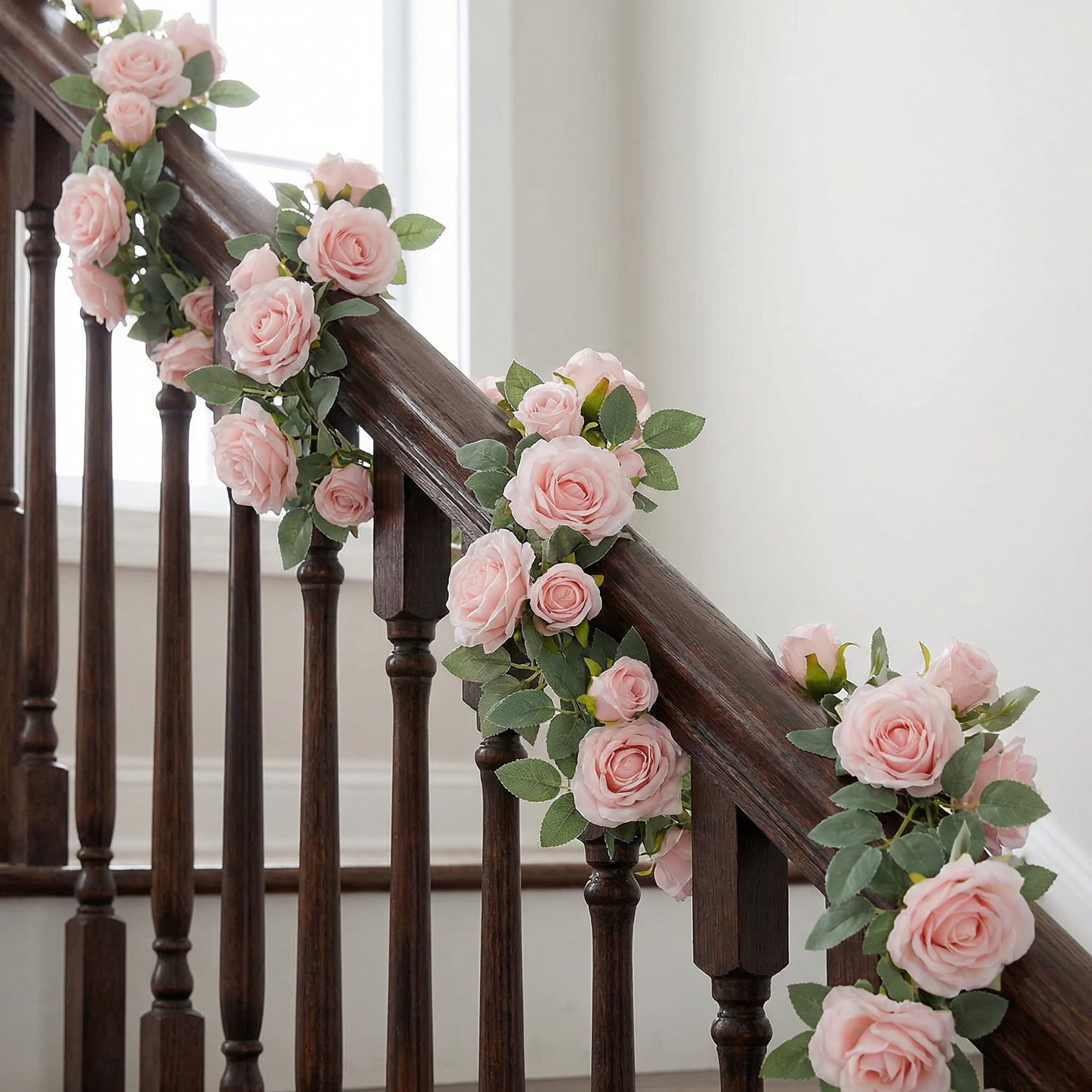 Unique Bargains Artificial Eucalyptus Garland Faux Flower Vine Rose Pink 71inch