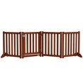 thumbnail image 1 of PawHut Foldable Dog Gate with Door, 4 Panels Pet Gate, Brown, 1 of 10