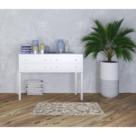 2' X 4' Gray Damask Power Loom Area Rug