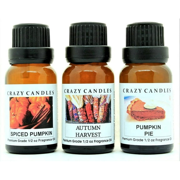 3 Bottles Set, 1 Spiced Pumpkin, 1 Autumn Harvest, 1 Pumpkin Pie 1/2 Fl Oz Each (15ml) Premium Grade Scented Fragrance Oils by Crazy Candles