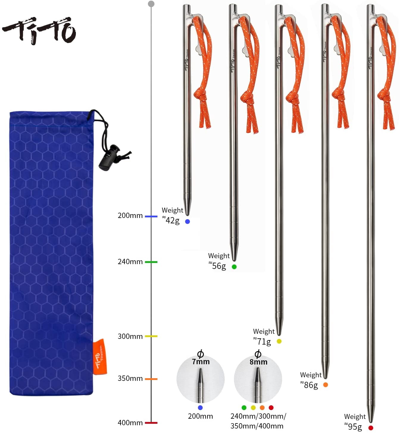 Tent Pegs Stakes Heavy Duty for Camping Hiking Outdoor Garden Support 8x400mm 6pcs