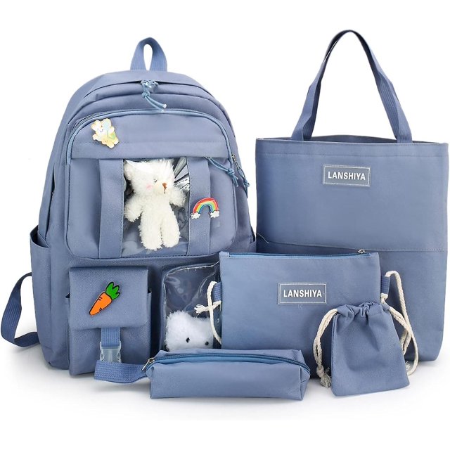 Juego de mochila de 5 piezas para niñas: mochila escolar, bolso de hombro, bolso, estuche para bolígrafos y más, perfecto para útiles escolares para el regreso a clases de los