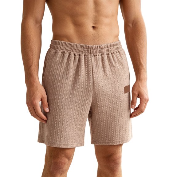 Chiccall Mens Solid Cable Knit Casual Shorts Plus Size Elastic Drawstring Waist Side Storage Pockets Lightly Breathable Thin Fabric Summer Daily Walking Running Sports Shorts for Men