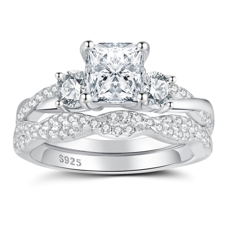 SFTING Sterling Silver CZ Engagement Ring, Princess Cut, Size 7 photo 1