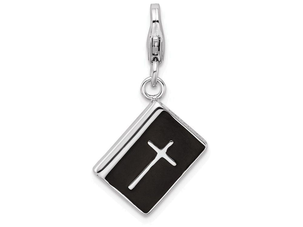 Sterling Silver 3-D Enameled Bible W/Lobster Clasp Charm
