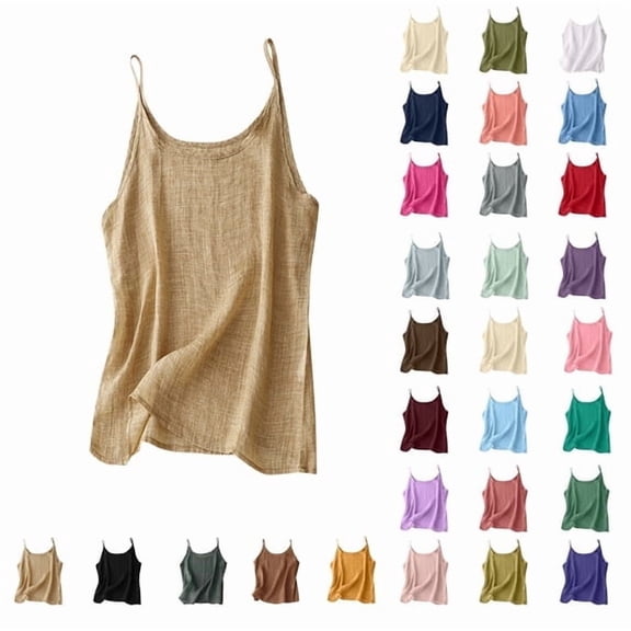 Auralook Cotton Linen Tank Tops for Women Solid Casual Summer Gauze Shirt Basic Sleeveless Layering Camisoles Beach Vacation Clothes