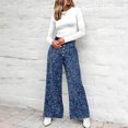 thumbnail image 5 of Delayuji Women's Wide Leg Pants Printed Summer Casual Palazzo Pants Drawstring Loose Fashion with Button High Elastic Waisted Pants Trousers With Pockets, 5 of 6