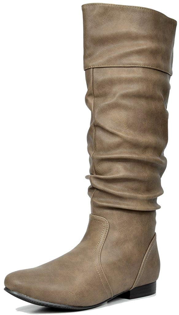 Dream Pairs - Women PU/Suede Wide Calf Knee High Boots Slouch Flat Heel ...