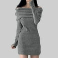 thumbnail image 2 of zaveiop Womens off The Shoulder Mini Sweater Dress Bodycon Long Sleeve Ribbed Knit Fall Casual Short Dresses (Grey, XL), 2 of 9