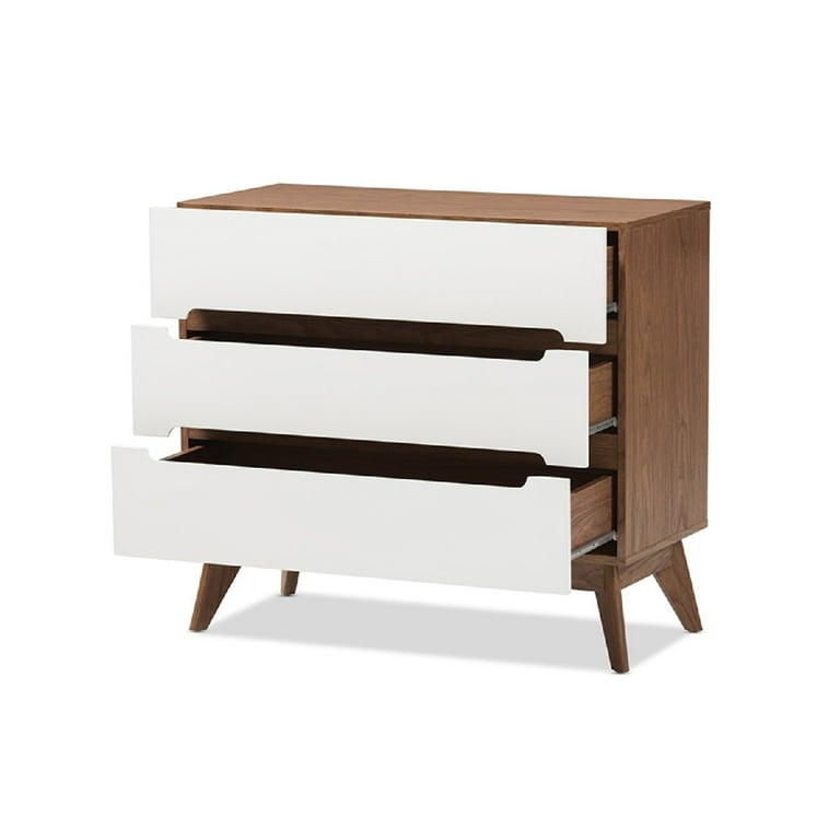 Baxton Studio Calypso Mid-Century Modern White and Walnut Wood 3-Drawer Storage Chest Baxton Studio Calypso Mid-Century Modern White and Walnut Wood 3-Drawer Storage Chest