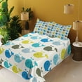 thumbnail image 2 of Ambesonne Whale Fitted & Top Sheet Set with Shams, Smiling Mammal Fish Pattern, Multicolor, 2 of 5