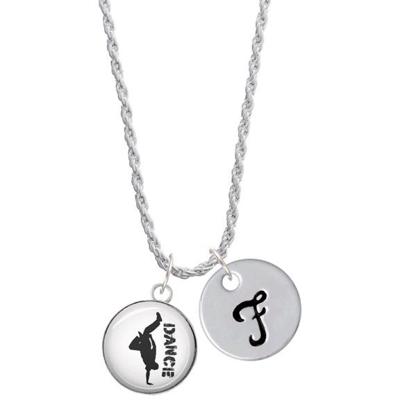 Delight Jewelry Silvertone Domed Hip Hop Handstand Dance Silvertone Script Initial Disc - F - Charm Necklace, 20"+3"