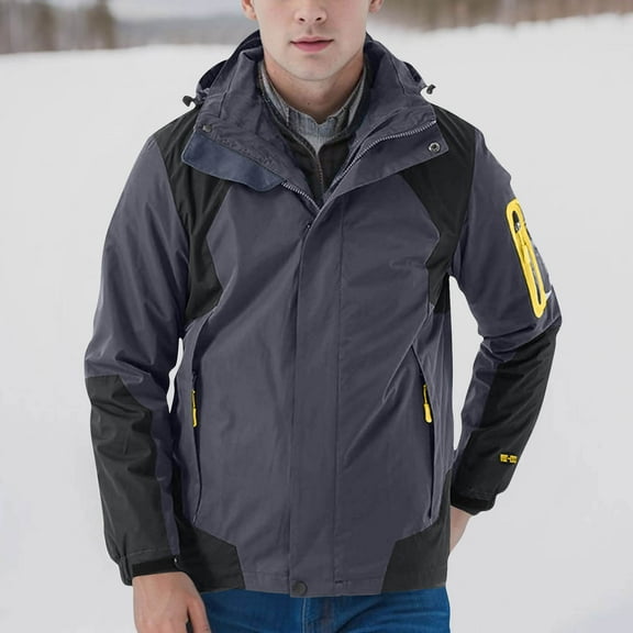Zylanna Men's Windbreaker Jackets with Detachable Hood, Multi-Pockets Softshell Water Resistant Full Zip Outdoor Coats for Hiking Travel Dark Gray