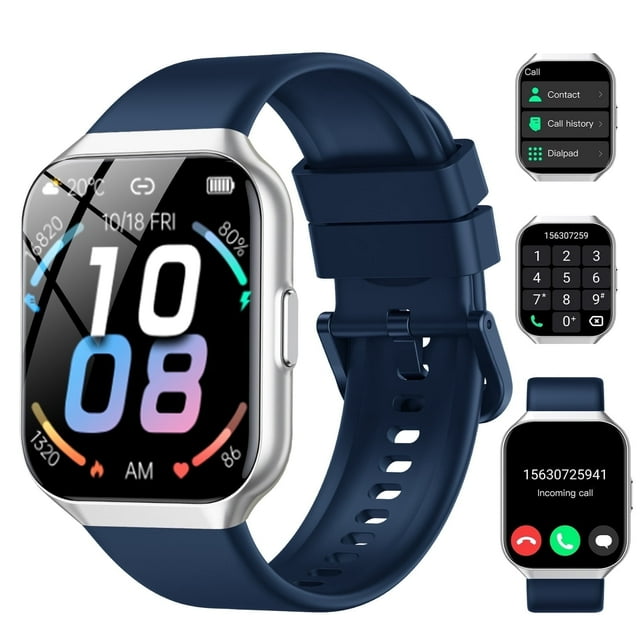 Nouvelle Montre Intelligente Compatible avec Android et iPhone, Traqueur de Mise en Forme 1,85 Po, Montre Intelligente pour Hommes et Femmes avec Réponse/appels/112+ Modes Sportifs/rappel de Messages, IP68 Étanche, pour Cadeau Bleu