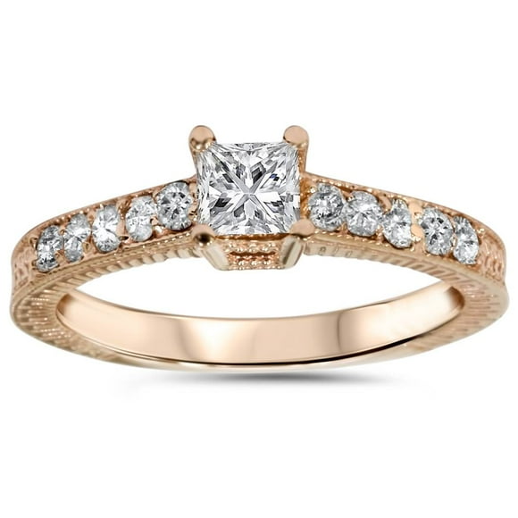 1/2ct Vintage Princess Cut Diamond Engagement Ring 14K Rose Gold