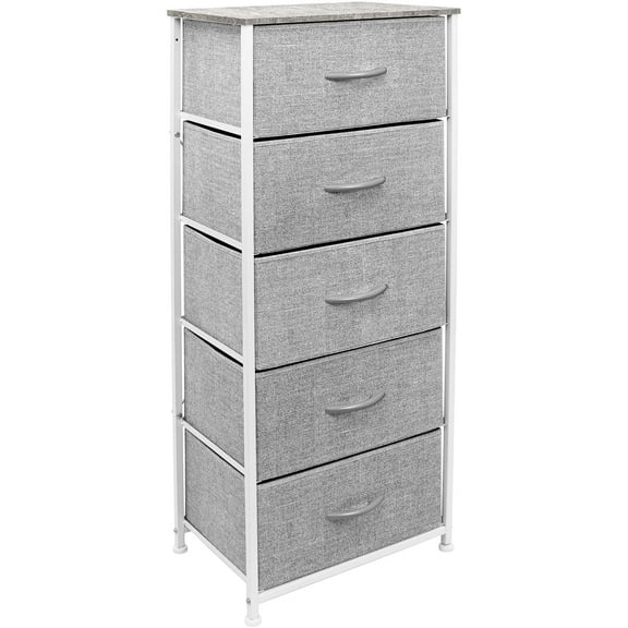 Sorbus Nightstand Dresser with 5 Drawers - Tall Storage Tower Unit Organizer for Bedroom, Hallway, Closet, College Dorm - Chest Drawer for Clothes, Steel Frame, Wood Top, Easy Pull Fabric Bins (Grey)