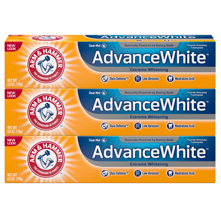 ARM & HAMMER Advanced White Extreme Whitening Toothpaste, TRIPLE PACK (Contains Three 6oz Tubes) -Clean Mint - Fluoride Toothpaste
