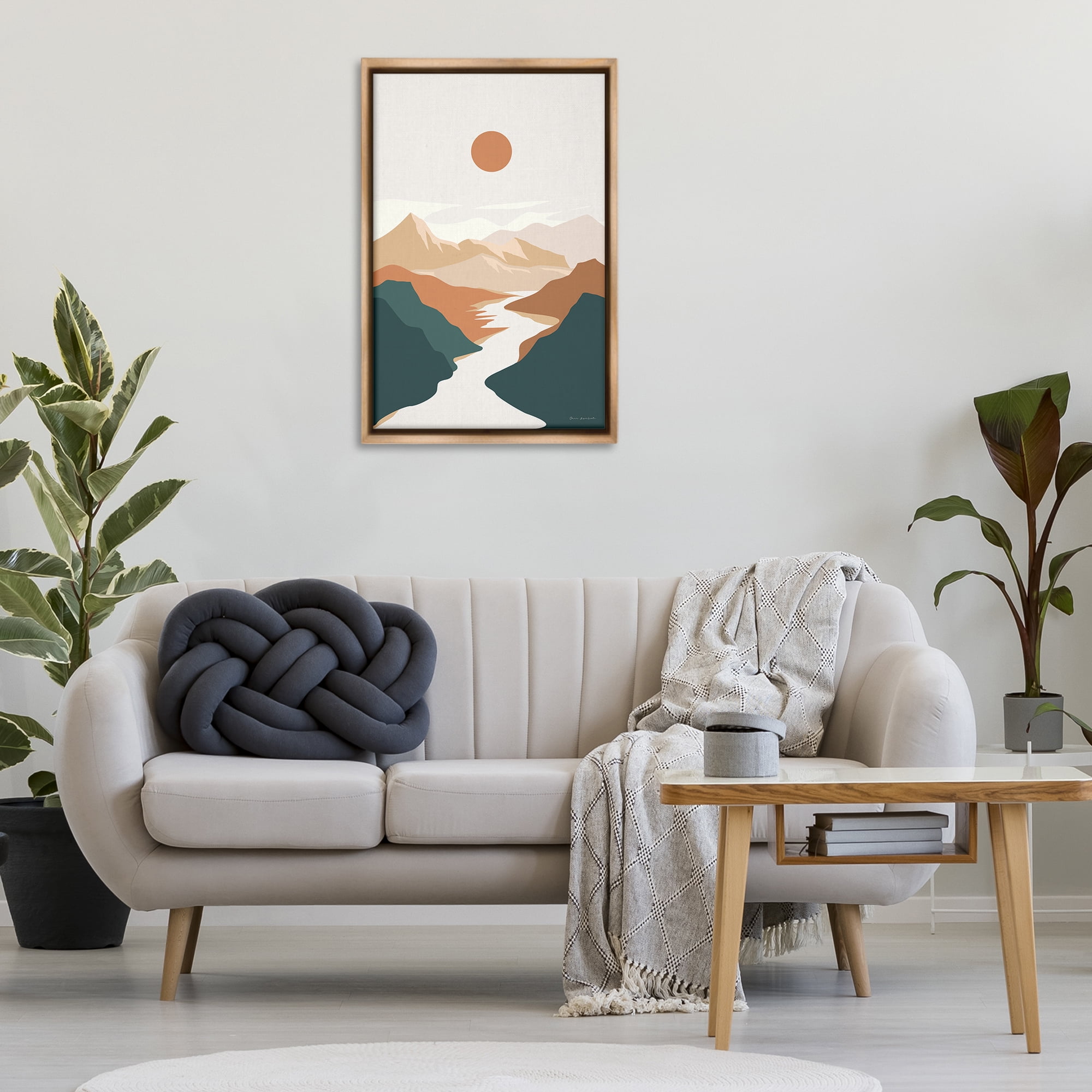 Stupell Industries Boho Mountain Valley Landscape & Nature Painting Brown Floater Framed Canvas Art Print Wall Art, 21 x 31
