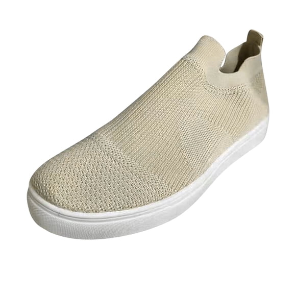 HBFAGFB Casual Shoes for Women Ladies Knitted Breathable and Comfortable Flat Sneakers Beige Size 40
