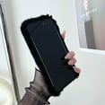 thumbnail image 5 of Compatible with iPhone 15 Plush Case Stripe Pattern Fluffy Fuzzy Furry Warm Plush Phone Case Girly Women Girls Smooth Cozy Winter Soft TPU Warm Hair Fur Shockproof Phone Cover, Black, 5 of 11