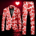 thumbnail image 2 of ZHOUCHANKIDS Men's Printed Two Piece Suit Set with Formal Long Sleeve Coat and Trousers for Events Red XXXL, 2 of 6
