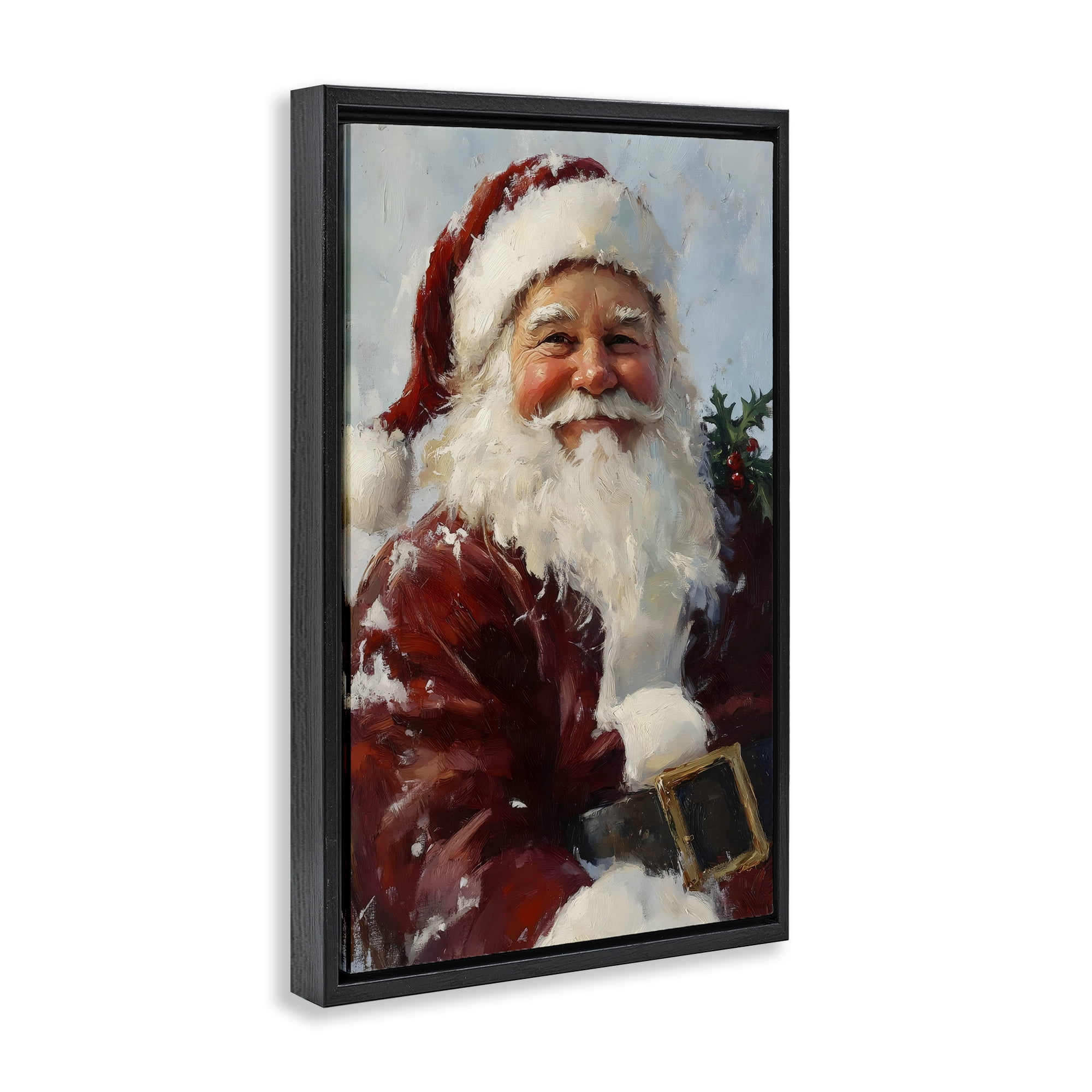 Rosy Cheeked Santa Smile Black Framed Floater Canvas Wall Art, design by Petal Prints Design