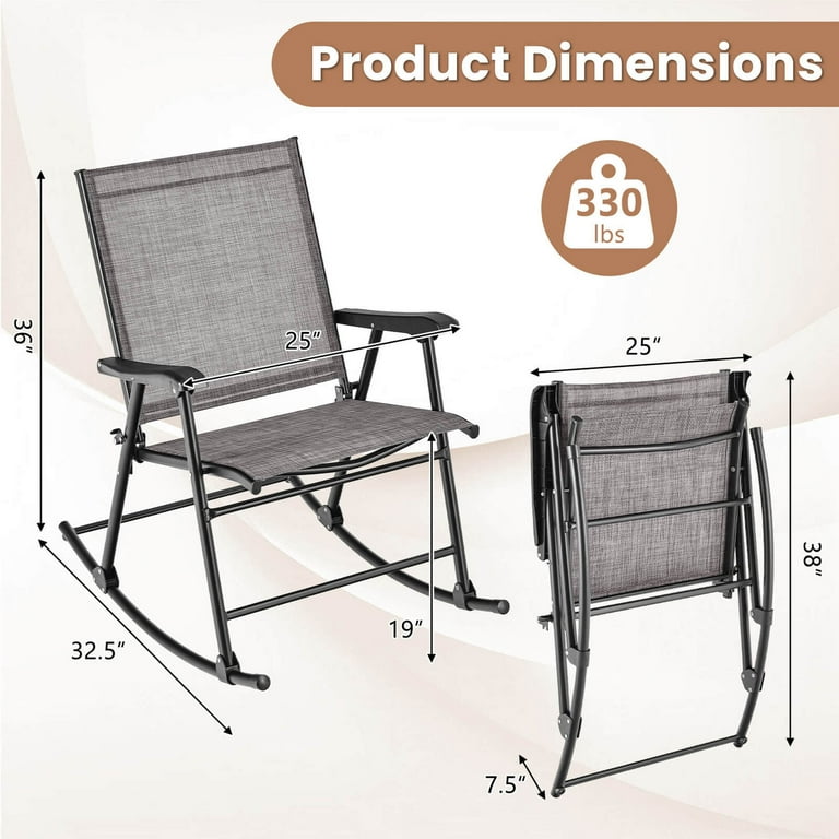 Costway 2pcs Folding Rocking Chairs, Heavy-Duty Metal Frame
