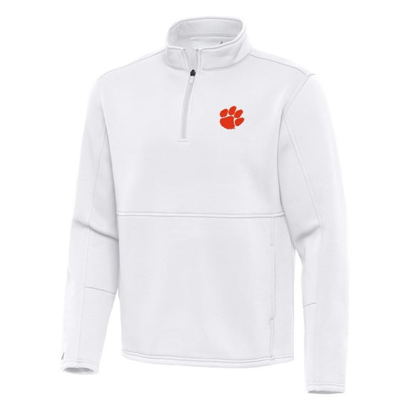 Men's Antigua White Clemson Tigers Twist Quarter-Zip Pullover Jacket