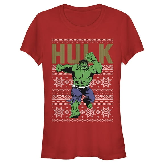 Junior's Marvel Ugly Christmas Hulk Graphic Tee Red 2X Large