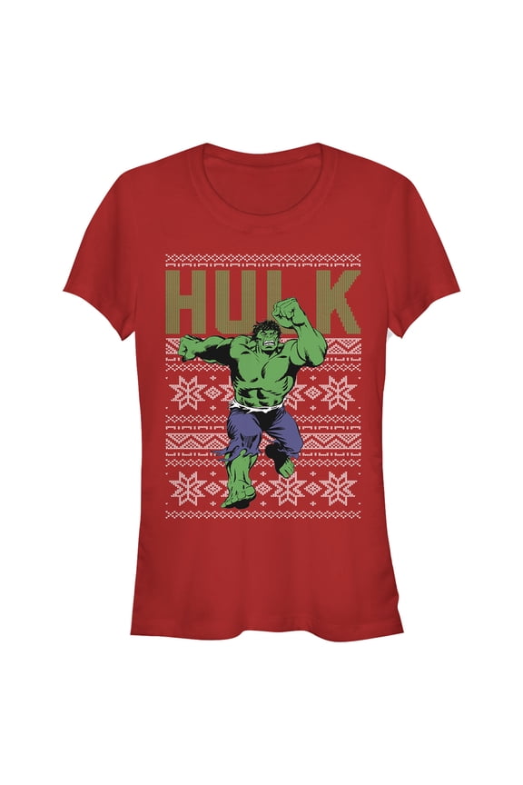 Junior's Marvel Ugly Christmas Hulk Graphic Tee Red Medium