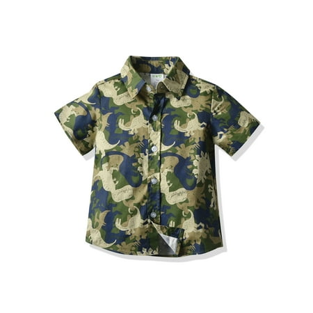 

Summer Little Boys Shirt Down Shirt，Creative Printing Short Sleeve Lapel Single-Breasted Top Casual Clothes with Pocket