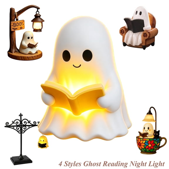PoyoKee Halloween Decorations - Ghost Reading Lamp, Cute Ghost Reading Book Night Light, Vintage Desk Lamp for Book Shelf Table Bedroom Indoor Decor