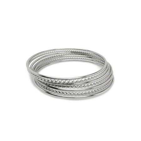- Silver Stainless Steel Stackable Mixed Bangle Bracelets for Women (Set of 7)