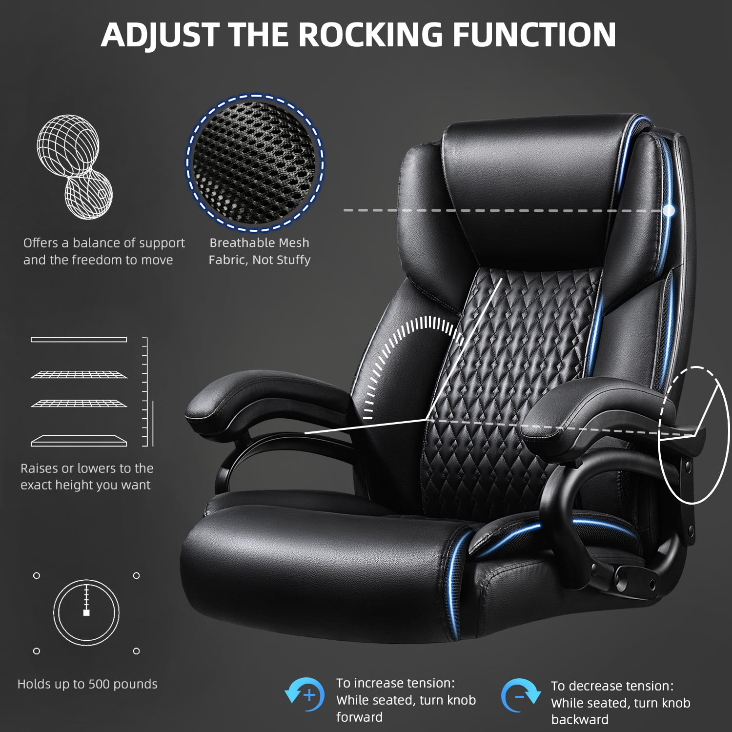 Waleaf Heavy Duty Big and Tall Office Chair 500lbs with Adjustable Lumbar Support,High Back Office Chair for Adults
