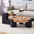 thumbnail image 1 of Table Basse Ronde Moderne et Simple à Double Couche - Dessus en Verre Brun Transparent avec Pieds en L en MDF Noir. la Conception Détachable Peut Rendre l'Utilisation de l'Espace Plus flexible., 1 of 27