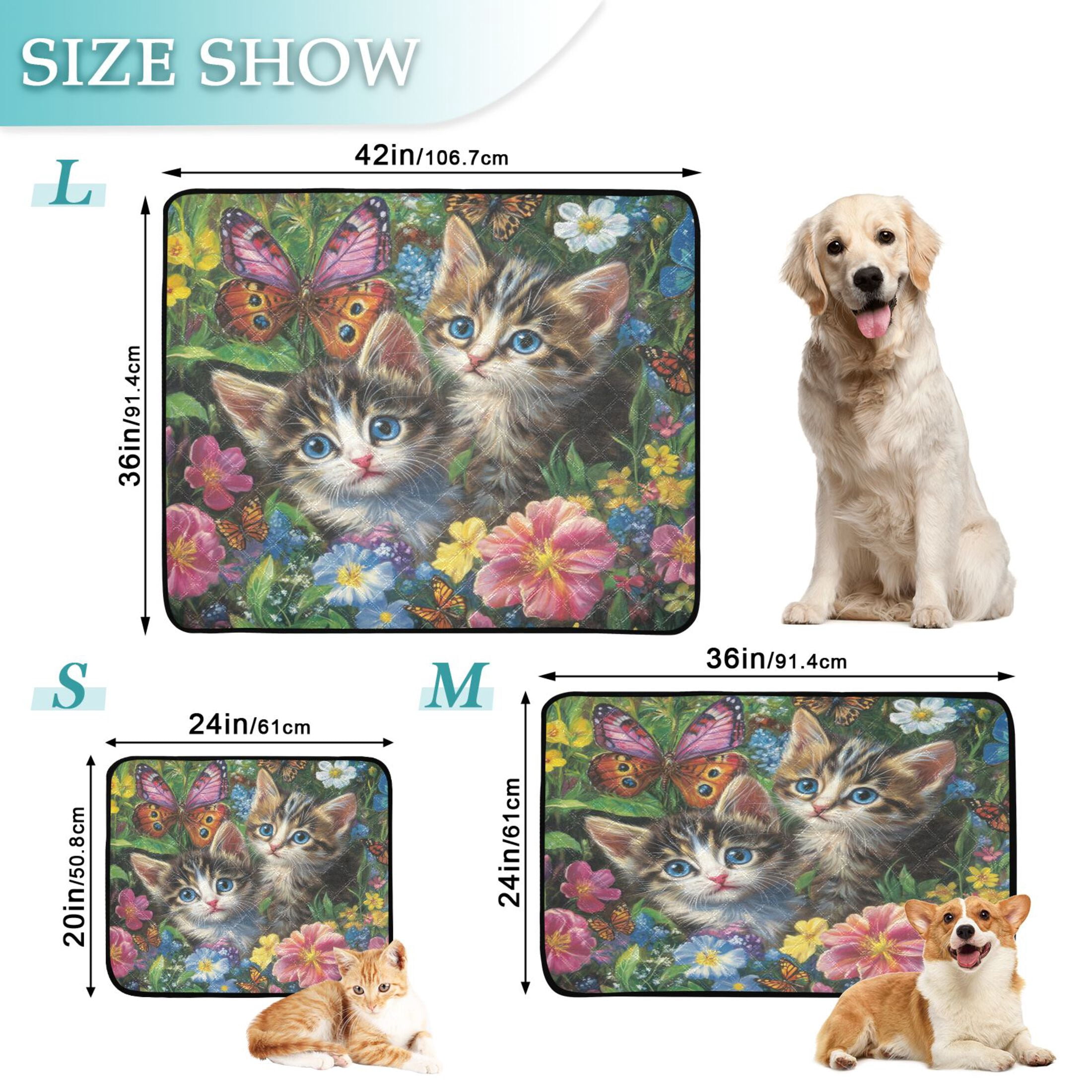 Qxltty Kitten Flower Picture Cat litter Pads Pet Set of 2 Diaper Mats Center Anti-leakage Layer Absorbent Soft and Comfortable
