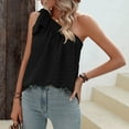 thumbnail image 5 of Womens Slanted One Shoulder Tops Dressy Casual Tie Bow Knot Sleeveless Flowy Chiffon Blouse Tunic Shirts Black S, 5 of 7