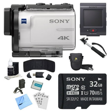 Sony FDR-X3000R 4K GPS Action Camera, Selphie Stick, 32GB Card, and Accessory Bundle - Includes Camera with Remote, Selfie Stick, 32GB micro Memory Card, Carrying Case, Battery, and