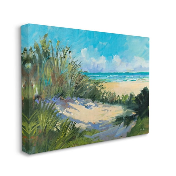 Stupell Industries Beach Sand Dune under Sunny Blue Sky Landscape Nature Painting Gallery Wrapped Canvas Print Wall Art, 16 x 20