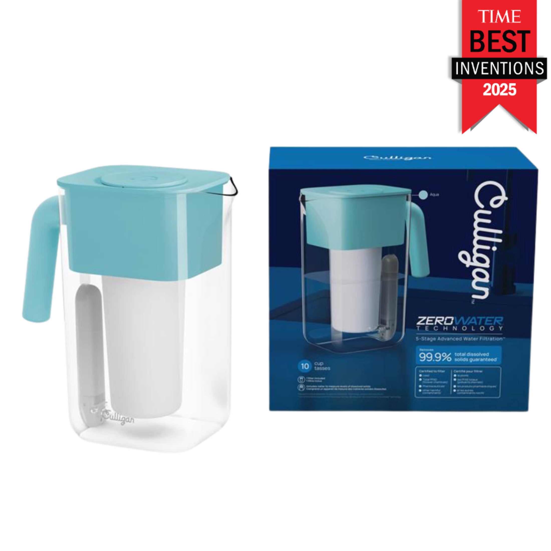 Culligan with ZeroWater Technology 10 Cup Water Filter Pitcher with 5-Stage Advanced Water Filter