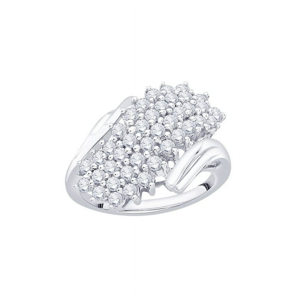 Diamond Cluster Fashion Ring in 10K White Gold (1 cttw) (I-Color, SI3/I1-Clarity) (Size-8.5)