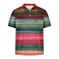 thumbnail image 3 of ZCFZJW Men's Classic Fit 100% Cotton Soft Short Sleeve Colorful Stripe Print Polo Shirt Big and Tall Regular Fit Casual Button up V Neck Henley Shirts Tops Multicolor#14 XXXXL, 3 of 4
