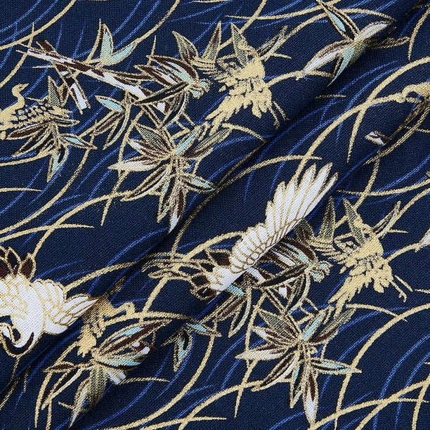 Tela de algodón estampada con grullas japonesas azul medianoche de 1,1 yardas (150 cm x 150 cm), estilo japonés, para patchwork, con diseño bronceado.