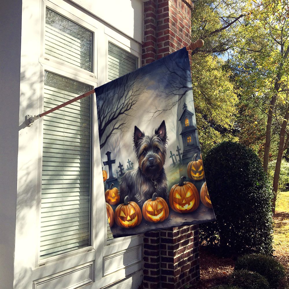 Halloween Cairn Terrier Dog House Flag 28x40IN Double-Sided Polyester Decorative Sleeve Pole Flag for Outdoor Home Garden