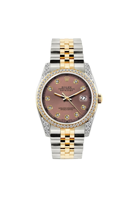 Pre-Owned Rolex Datejust 36MM 16233 Everose Diamond Dial Diamond Bezel Two Tone Yellow Gold Jubilee Bracelet 1.2ct