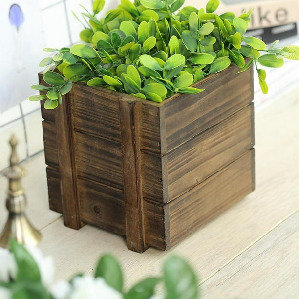 2 Pack 6�� Square Smoked Brown Rustic Natural Wood Planter