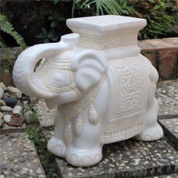 Porcelain Elephant Stool, White Glaze - Large