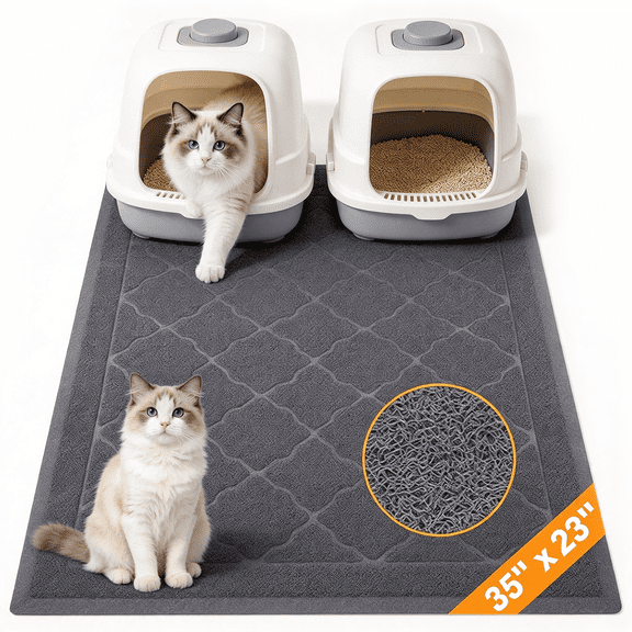 GARITIN Cat Litter Mat 35'' x 23'', Cat Mat for Litter Box Non-Slip Kitty Litter Trapping Mat, Gray