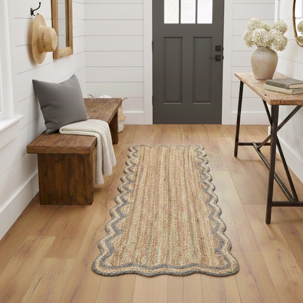 Harlow Hill Teni Braided Jute 2'6" x 7'9" Gray/Natural Bordered Performance Indoor Area Rug