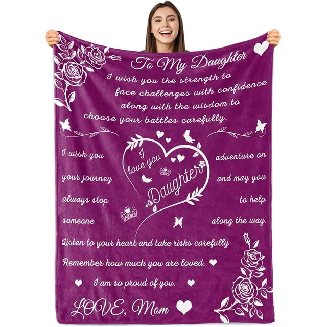 LHSHID Daughter Blanket Daughter Blankets from Mom Dad Birthday for Daughter I Love You Daughter Presents to My Daughter Daughter Soft Bed Flannel Letter Throw Blanket 50"x60"